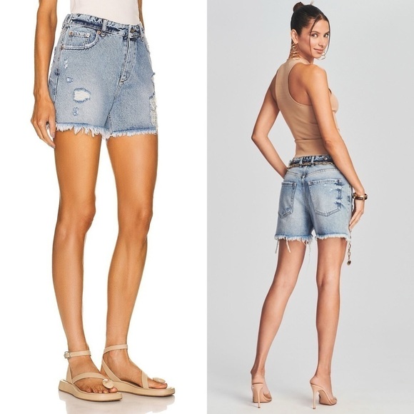 NWT RETROFETE SEROYA 90s High Waist Ripped Distressed Denim Cutoff Jean Short 30 - Picture 2 of 10